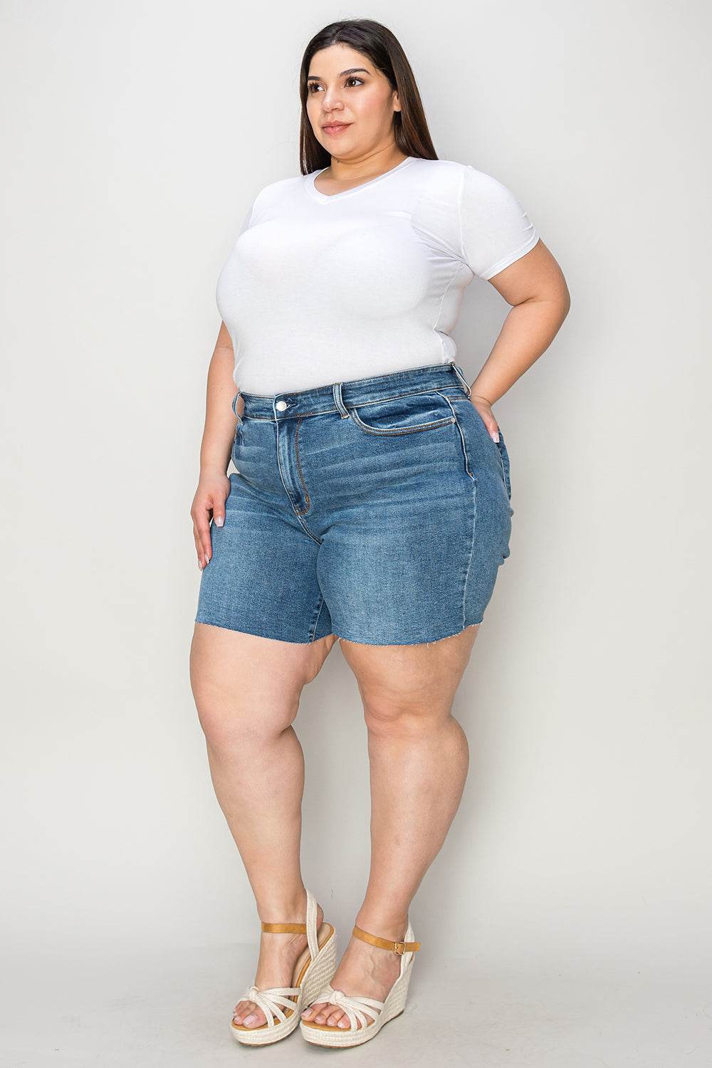 Judy Blue Full Size High Waist Slim Denim Shorts - Shop Style & More | Fresh Looks, Everyday Deals & Free Shipping