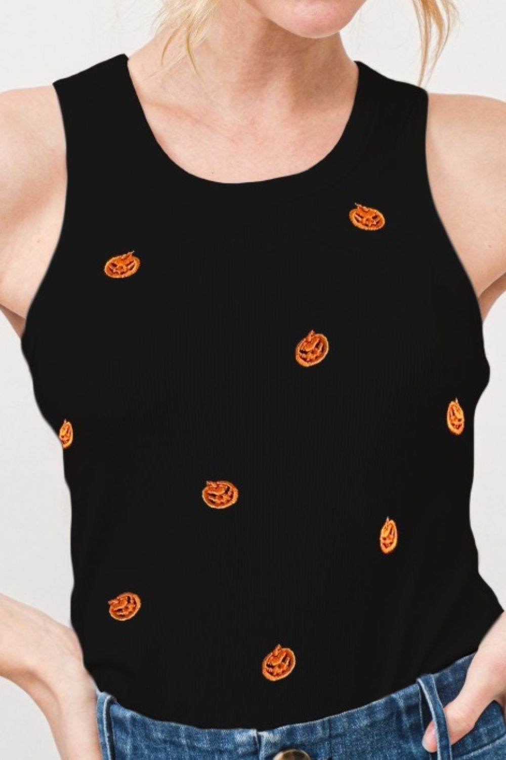 And The Why Jack O' Lantern Embroidered Ribbed Tank - Shop Style & More | Fresh Looks, Everyday Deals & Free Shipping