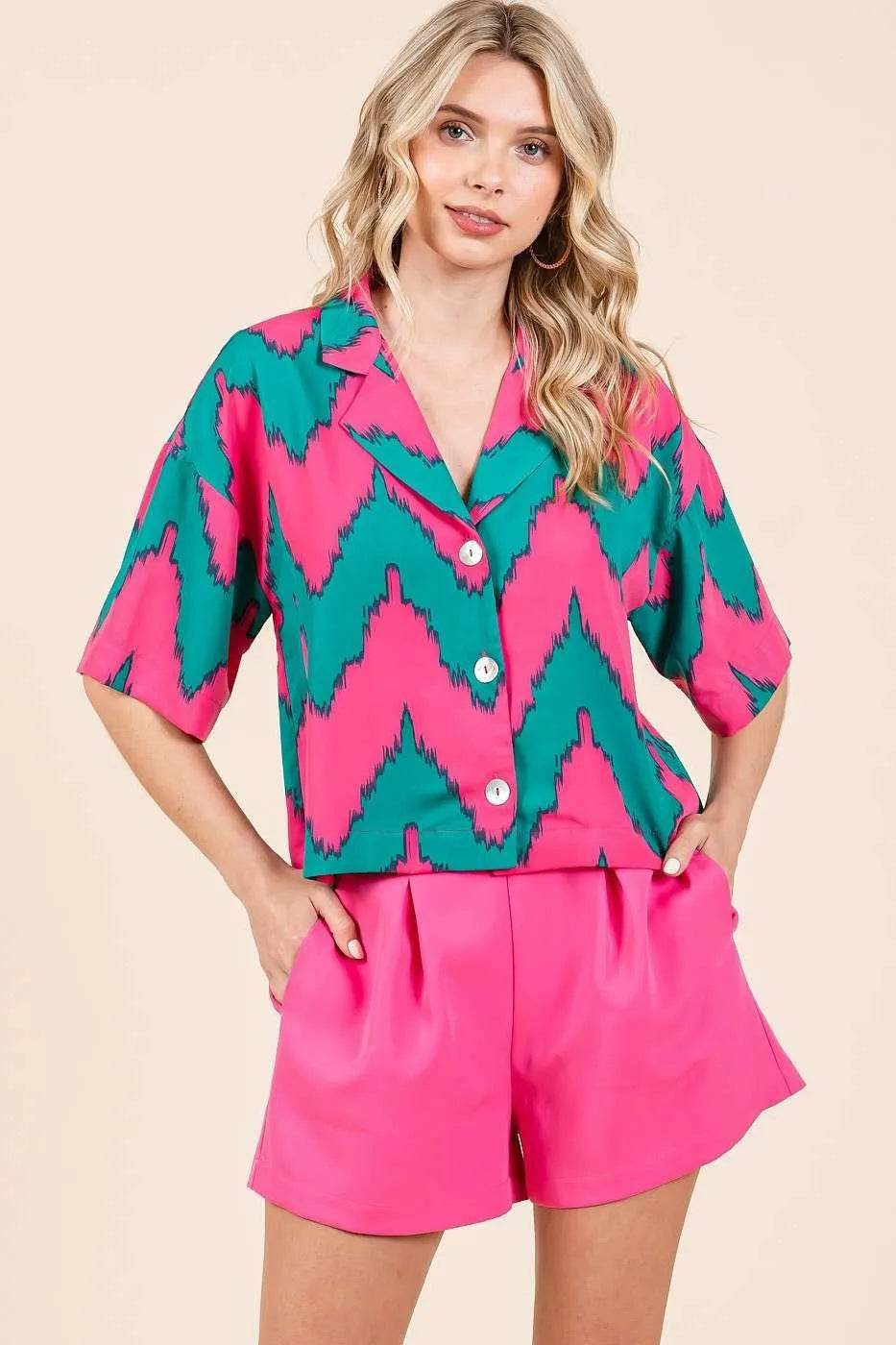 Mittoshop Chevron Print Short Sleeve Crop Shirt - Shop Style & More | Fresh Looks, Everyday Deals & Free Shipping