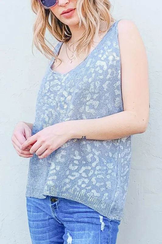 And The Why Leopard Foil Print Sleeveless Sweater Top - Shop Style & More | Fresh Looks, Everyday Deals & Free Shipping