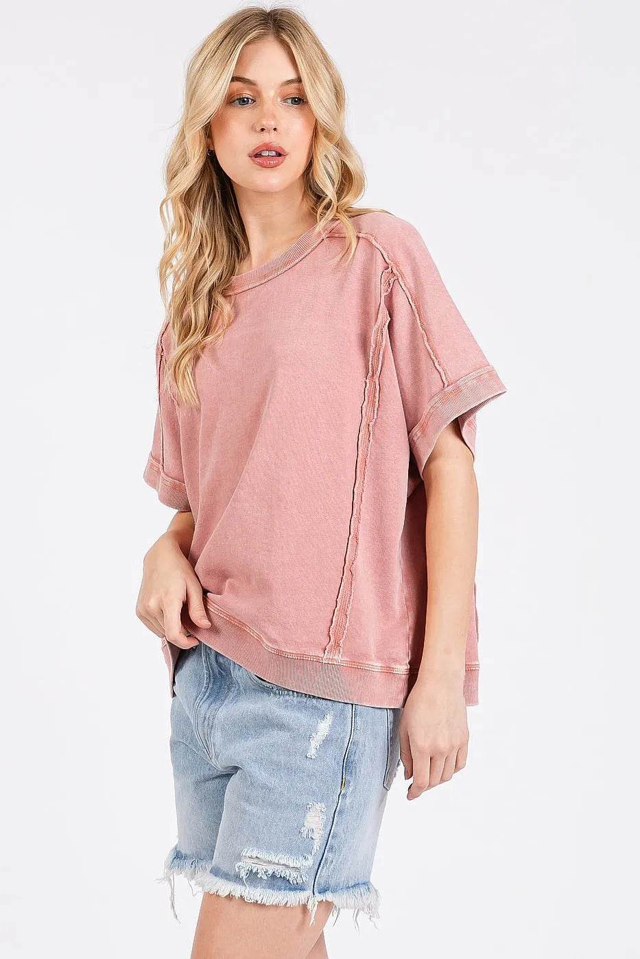 Mittoshop Mineral Wash French Terry Crew Neck Casual Top - Shop Style & More | Fresh Looks, Everyday Deals & Free Shipping