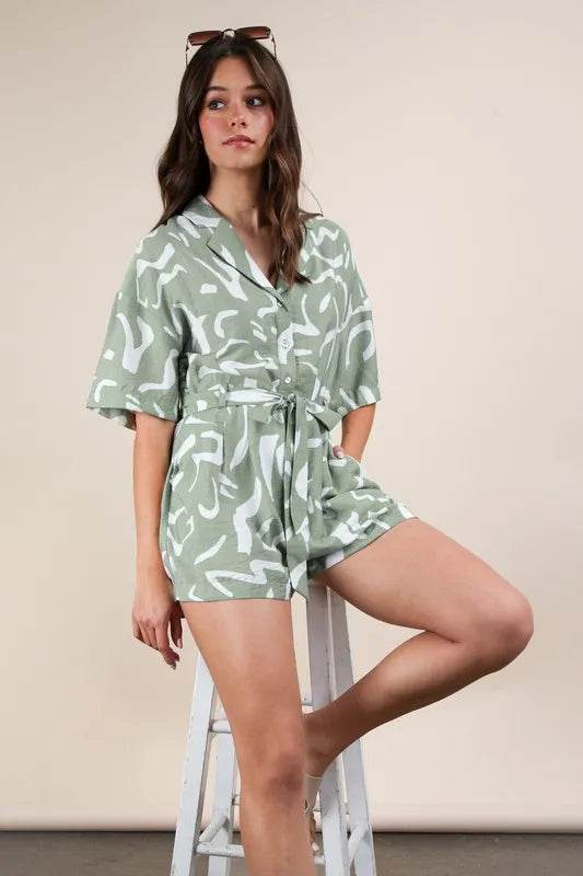 VERY J Oversized Printed Button Down Resort Romper - Shop Style & More | Fresh Looks, Everyday Deals & Free Shipping