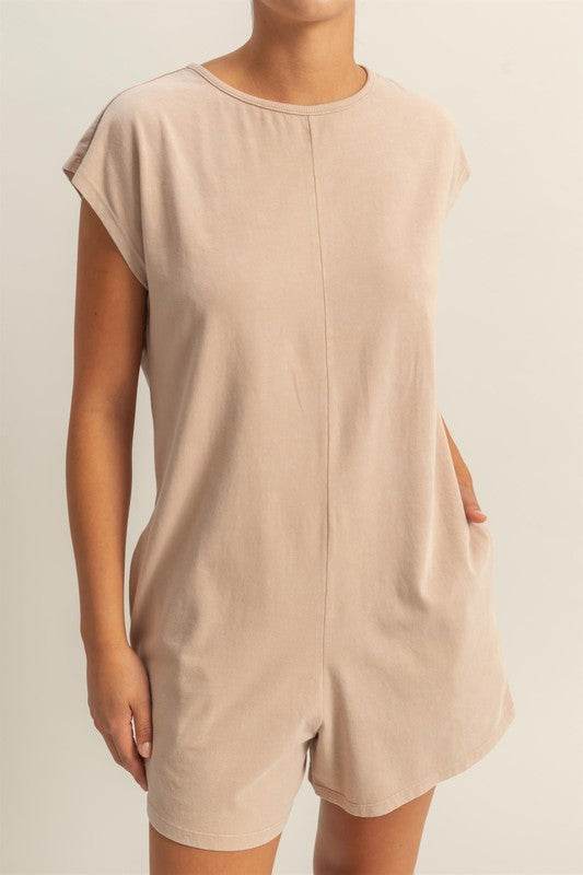 HYFVE Round Neck Cap Sleeve Relaxed Fit Breezy Romper - Shop Style & More | Fresh Looks, Everyday Deals & Free Shipping