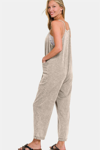 Zenana Washed Spaghetti Straps Overalls with Pockets Jumpsuits