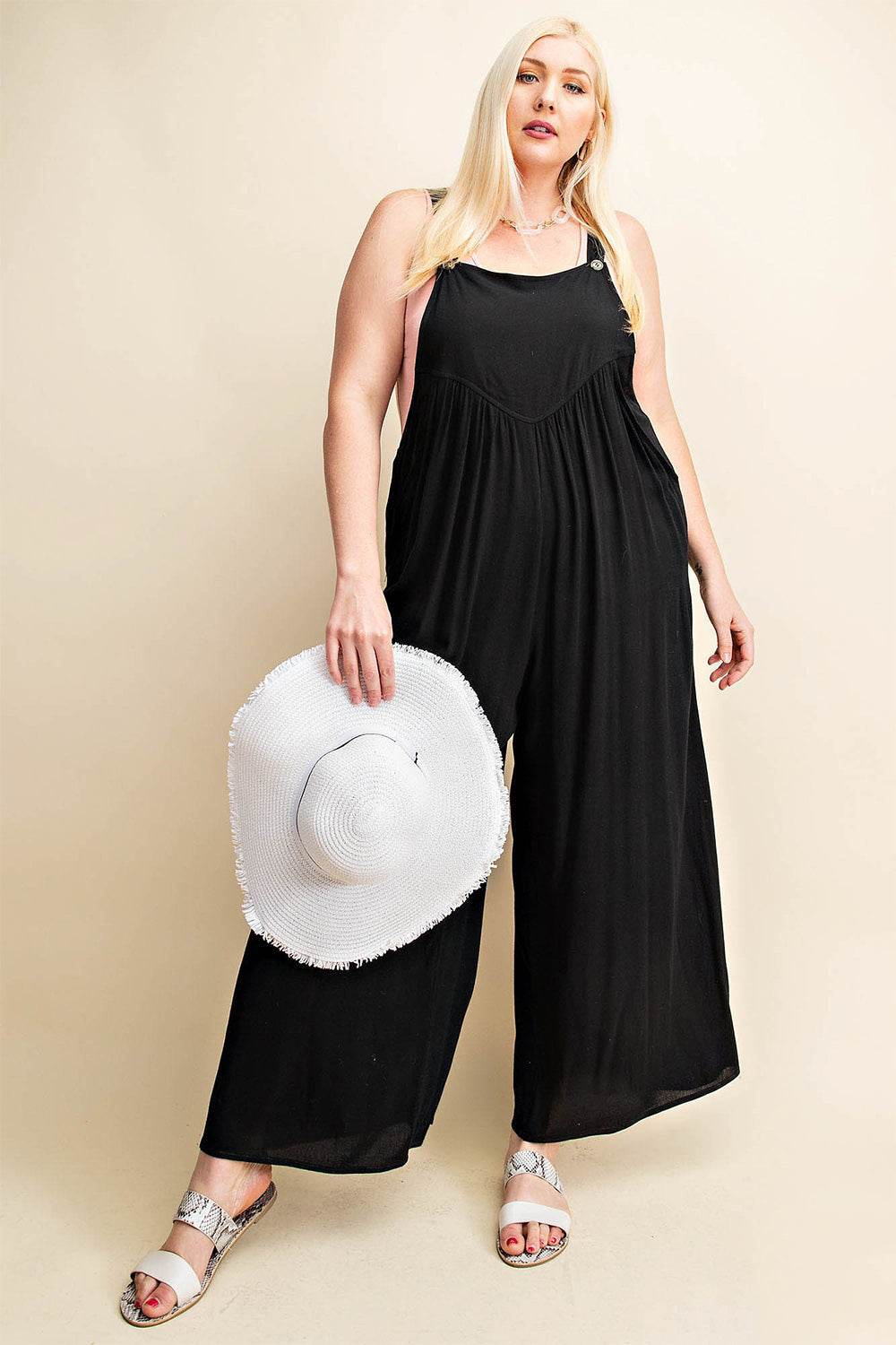 Kori America Full Size Sleeveless Ruched Wide Leg Overalls - Shop Style & More | Fresh Looks, Everyday Deals & Free Shipping
