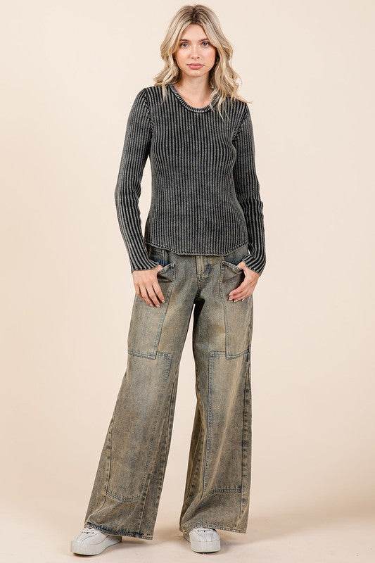 Mittoshop Washed Wide Leg Jeans with Pockets - Shop Style & More | Fresh Looks, Everyday Deals & Free Shipping