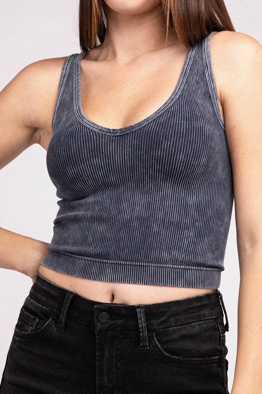2 Way Neckline Washed Ribbed Cropped Tank Top - Shop Style & More | Fresh Looks, Everyday Deals & Free Shipping