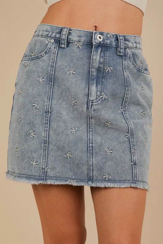 VERY J Bow Printed Casual Denim Mini Skirt - Shop Style & More | Fresh Looks, Everyday Deals & Free Shipping
