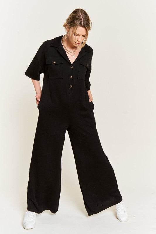 Basic Collar Shirt Wide leg Jumpsuit - Shop Style & More | Fresh Looks, Everyday Deals & Free Shipping