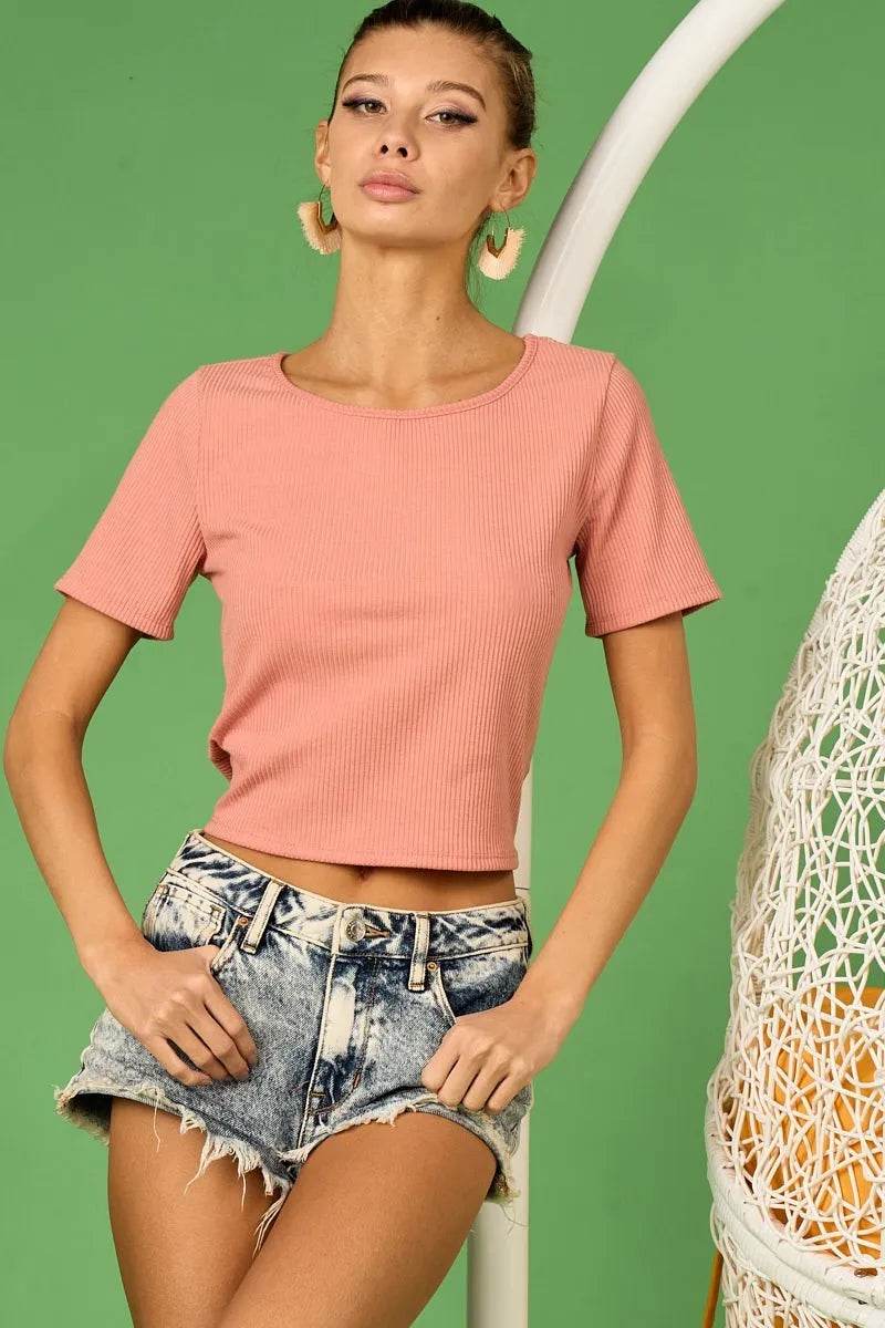 BiBi Rib Knit with Back Cross and Tied Detailed Top - Shop Style & More | Fresh Looks, Everyday Deals & Free Shipping