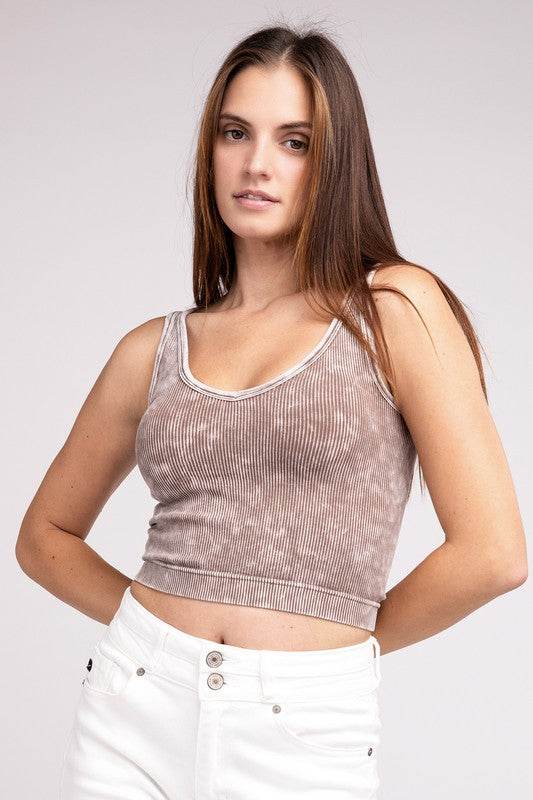 2 Way Neckline Washed Ribbed Cropped Tank Top - Shop Style & More | Fresh Looks, Everyday Deals & Free Shipping