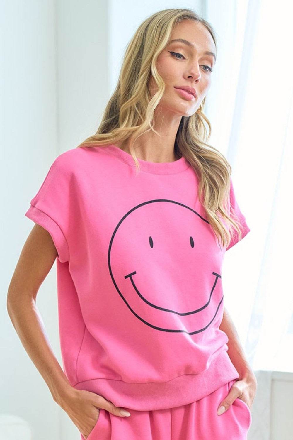 First Love Smile Face Drop Shoulder Brushed Inside T-Shirt - Shop Style & More | Fresh Looks, Everyday Deals & Free Shipping