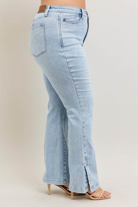 Judy Blue Full Size Tummy Control Vintage Wash Side Slit Slim Boot Jeans Plus Size - Shop Style & More | Fresh Looks, Everyday Deals & Free Shipping
