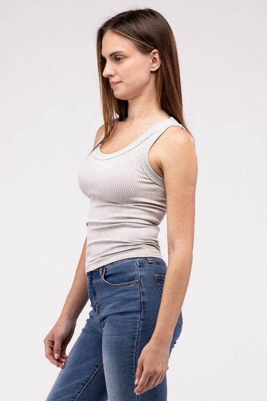 2-Way Neckline Washed Ribbed Cropped Tank Top - Shop Style & More | Fresh Looks, Everyday Deals & Free Shipping