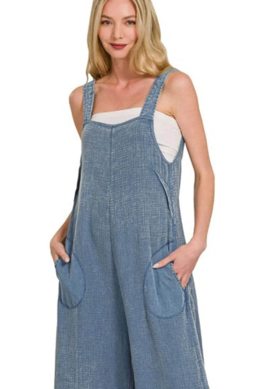 Zenana Double Gauze Washed Wide Leg Overalls - Shop Style & More | Fresh Looks, Everyday Deals & Free Shipping