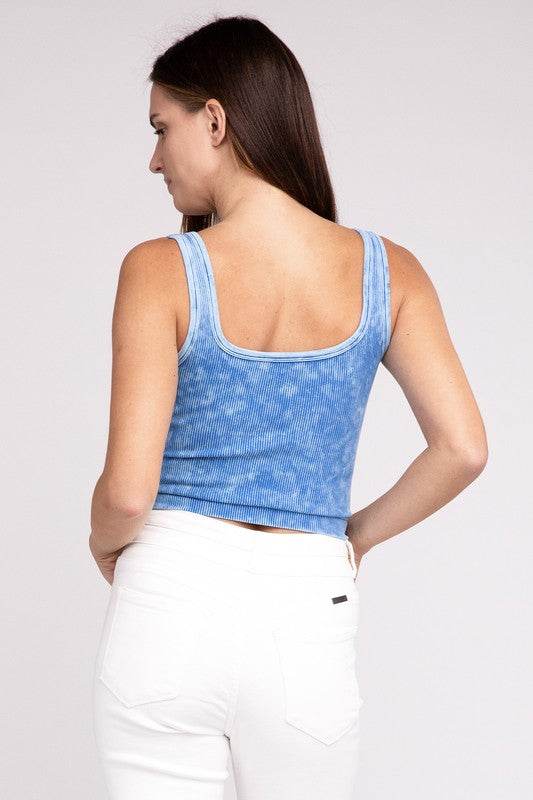 2 Way Neckline Washed Ribbed Cropped Tank Top - Shop Style & More | Fresh Looks, Everyday Deals & Free Shipping