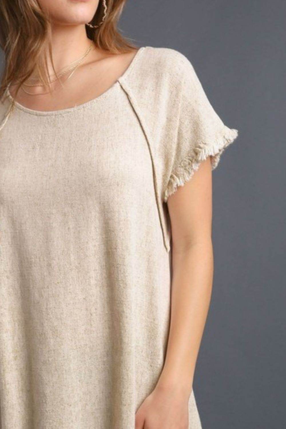 Umgee Full Size Seam Detail Linen Ruffle Fringe Edge Top Plus Size - Shop Style & More | Fresh Looks, Everyday Deals & Free Shipping