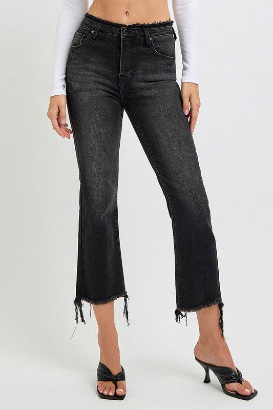 RISEN Full Size Raw Hem Cropped Flare Jeans Plus Size - Shop Style & More | Fresh Looks, Everyday Deals & Free Shipping