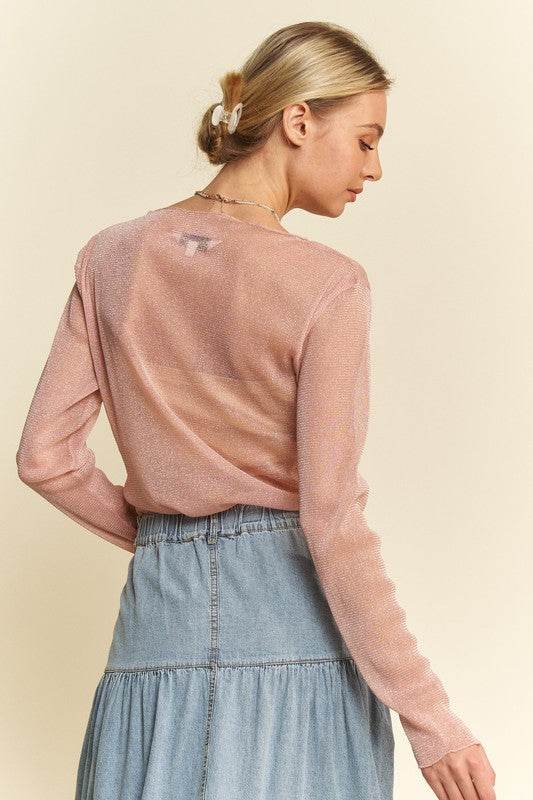 Davi & Dani Glitter Mesh Lettuce Hem Long Sleeve Top - Shop Style & More | Fresh Looks, Everyday Deals & Free Shipping