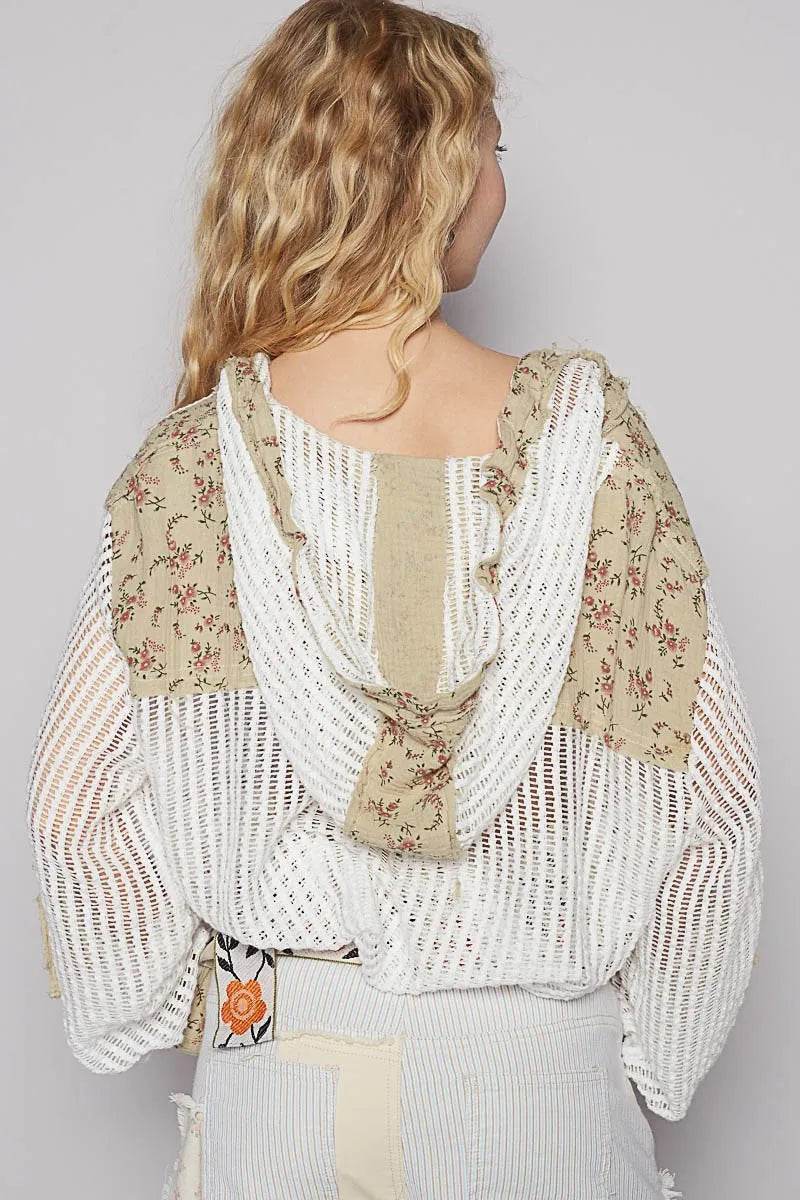 POL Vintage Washed Crochet Hoodie Jacket With Patchwork - Shop Style & More | Fresh Looks, Everyday Deals & Free Shipping