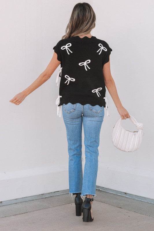 Dayana Bow Print Side Ties Sweater Top - Shop Style & More | Fresh Looks, Everyday Deals & Free Shipping