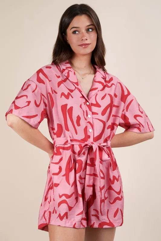 VERY J Oversized Printed Button Down Resort Romper - Shop Style & More | Fresh Looks, Everyday Deals & Free Shipping