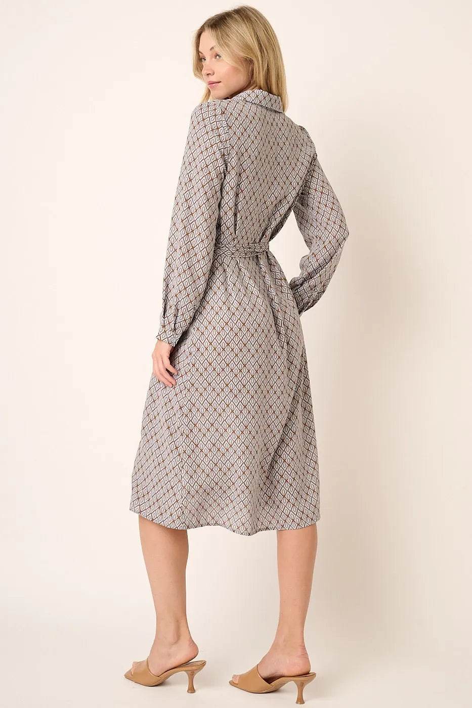 Mittoshop Abstract Print Waist Tie Midi Shirt Dress - Shop Style & More | Fresh Looks, Everyday Deals & Free Shipping