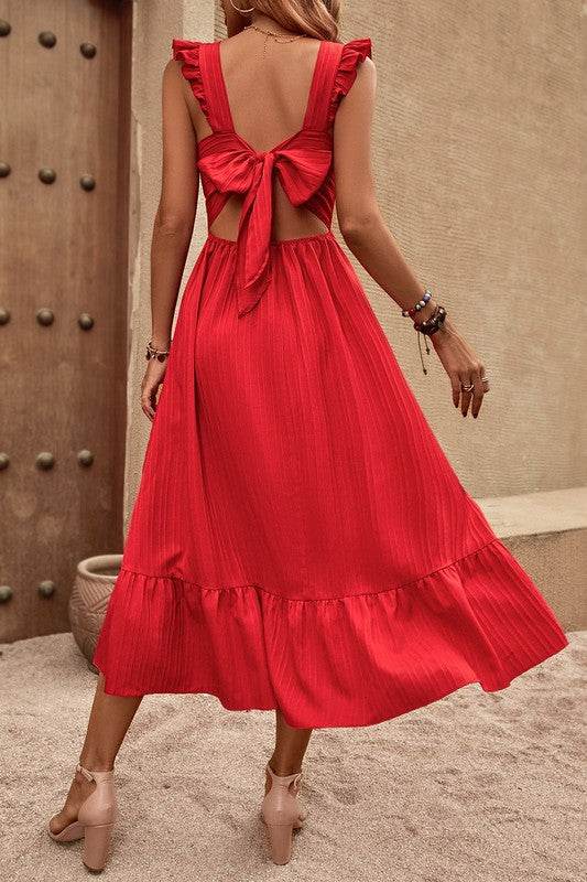 Sleeveless Ruffle Cross Open Back Knot Fit Dress - Shop Style & More | Fresh Looks, Everyday Deals & Free Shipping