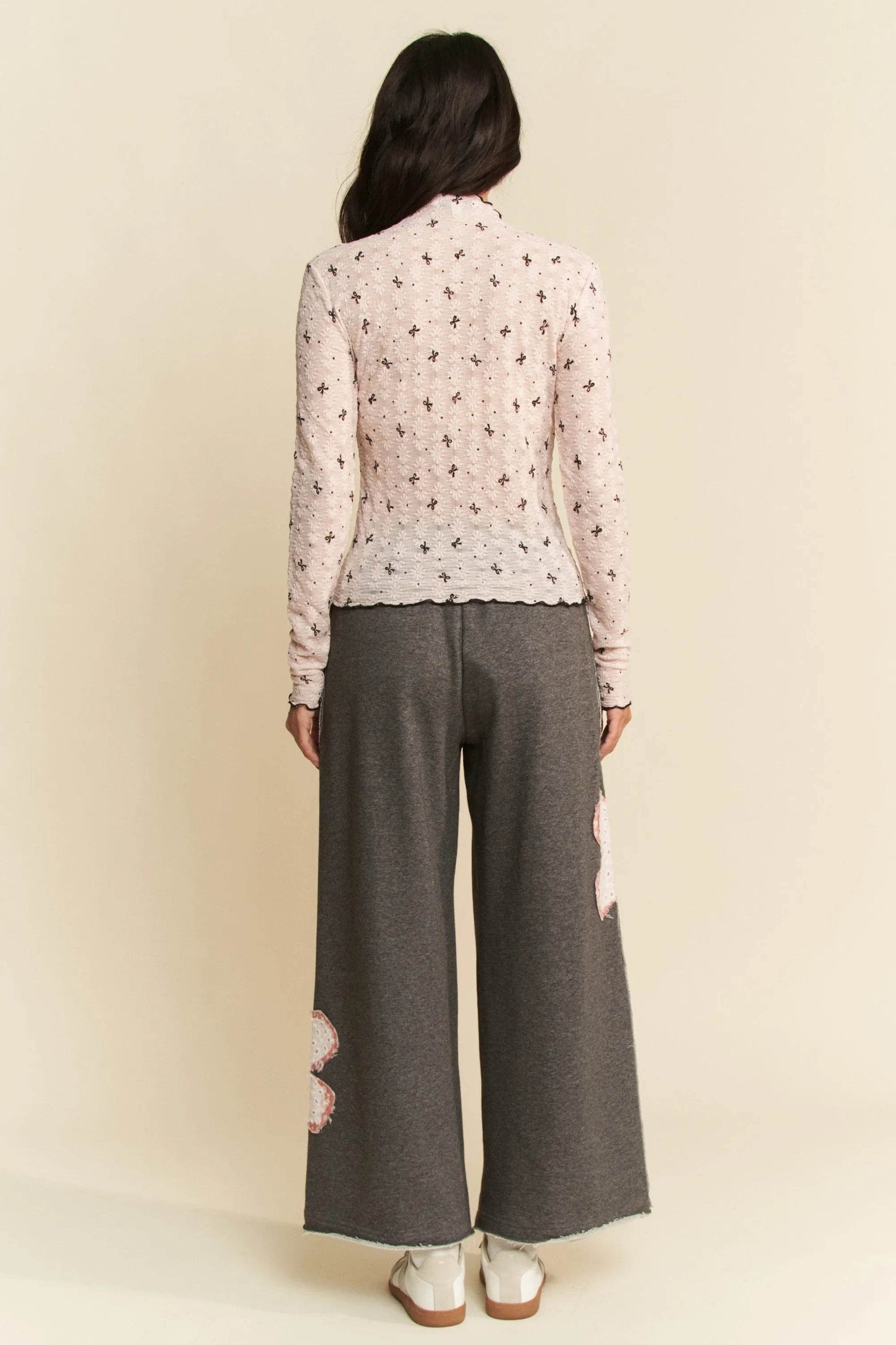 Davi & Dani Ribbon Bow Lace Hem Long Sleeve Mesh Layering Top - Shop Style & More | Fresh Looks, Everyday Deals & Free Shipping