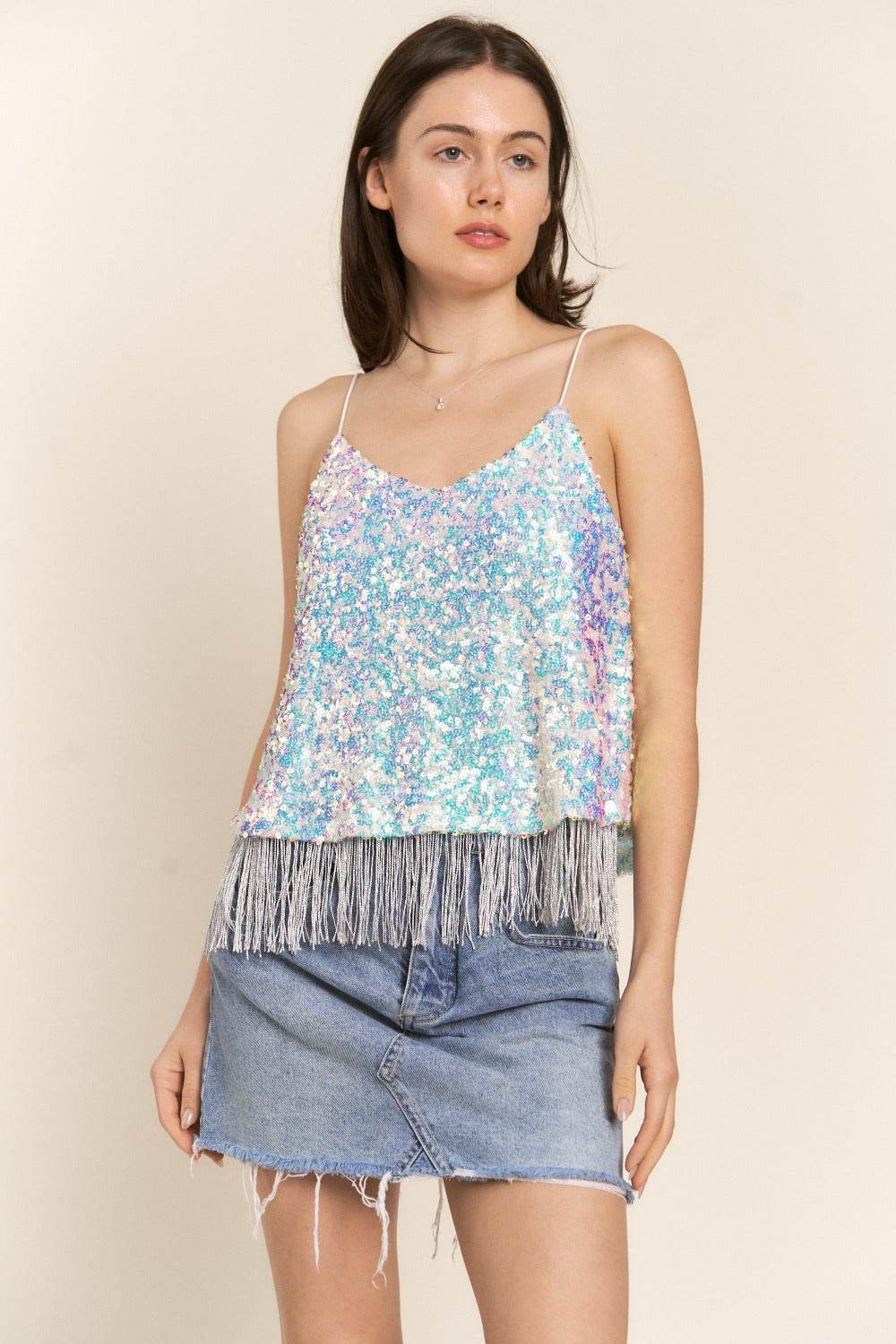 J.NNA Sequin Tassel Hem Flowy Cami - Shop Style & More | Fresh Looks, Everyday Deals & Free Shipping