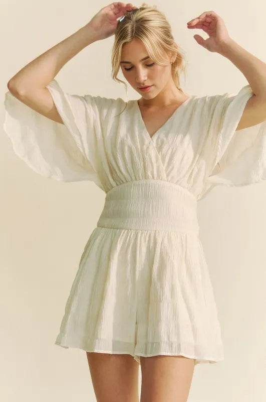 Davi & Dani Batwing Sleeve Waist Belt Romper - Shop Style & More | Fresh Looks, Everyday Deals & Free Shipping