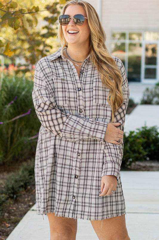 Plus Size Plaid Buttoned Raw Hem Tunic Shirt Dress - Shop Style & More | Fresh Looks, Everyday Deals & Free Shipping