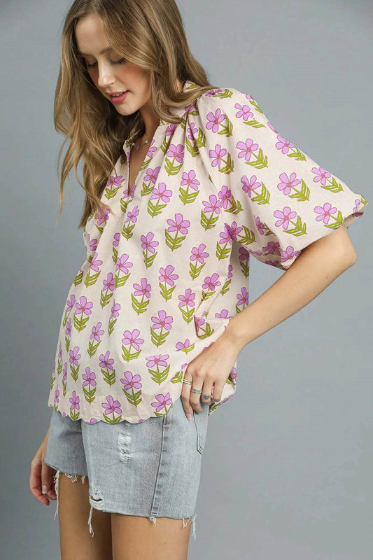 Umgee Floral Print Puff Sleeve Blouse - Shop Style & More | Fresh Looks, Everyday Deals & Free Shipping