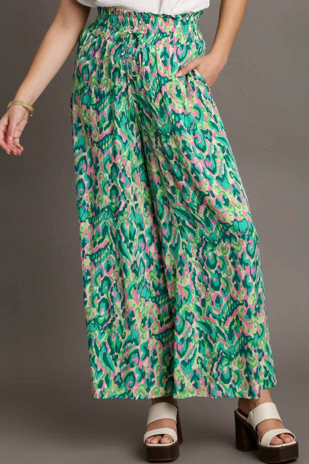 Umgee Full Size Mixed Print High Waist Wide Leg Pants Plus Size - Shop Style & More | Fresh Looks, Everyday Deals & Free Shipping