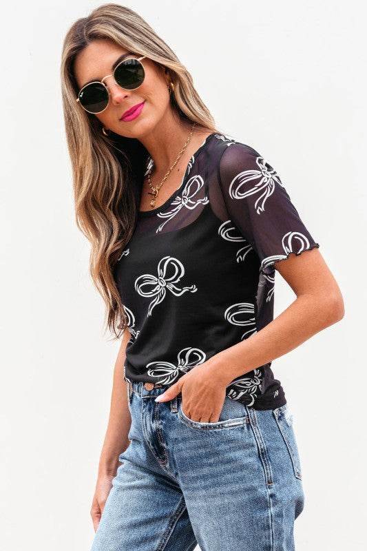 Maddie Bow Mesh Short Sleeve Top - Shop Style & More | Fresh Looks, Everyday Deals & Free Shipping