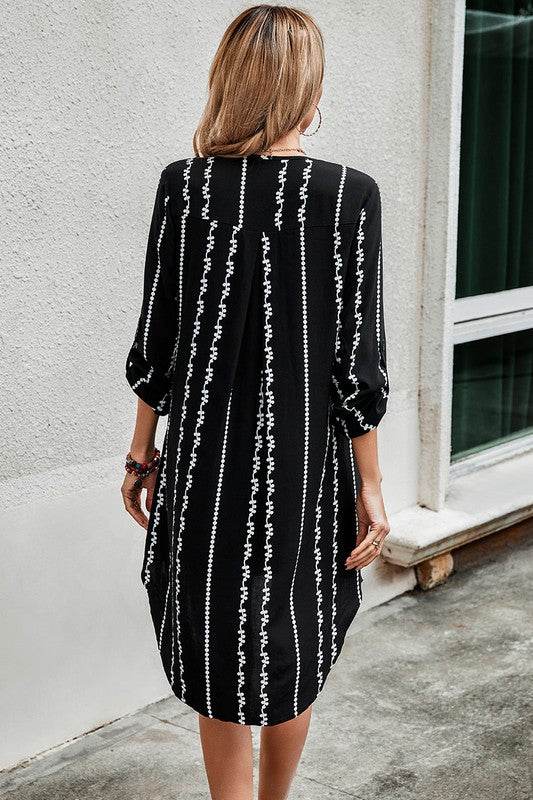 Striped Print Roll Tab Sleeve Tunic Loose Dress - Shop Style & More | Fresh Looks, Everyday Deals & Free Shipping