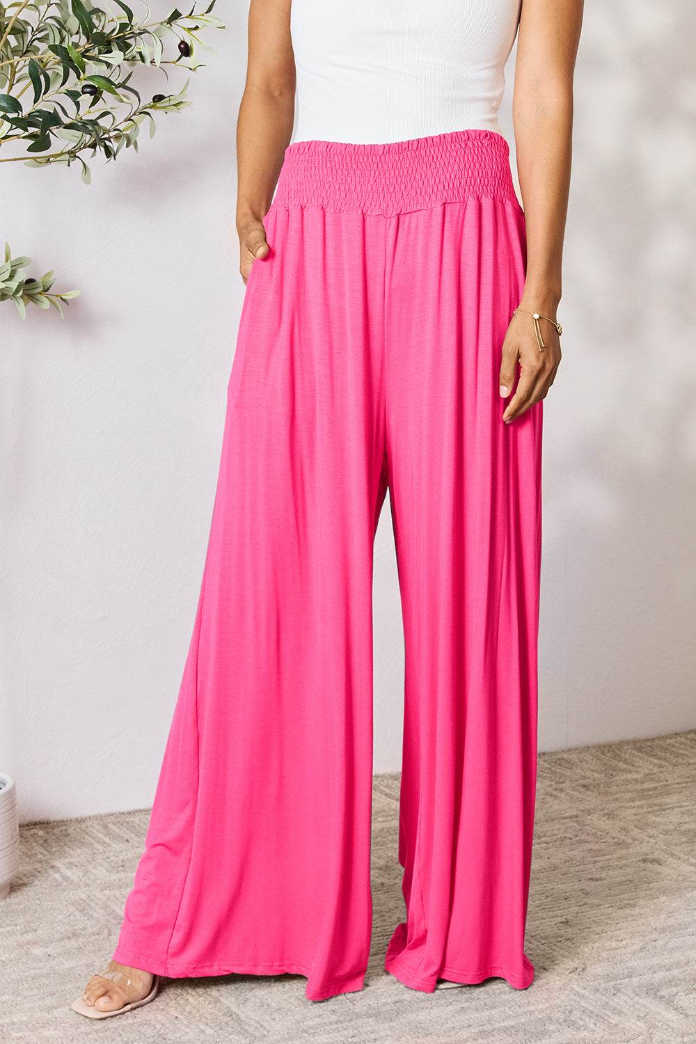 Basic Bae Full Size Smocked Wide Waistband Wide Leg Pants - Shop Style & More | Fresh Looks, Everyday Deals & Free Shipping