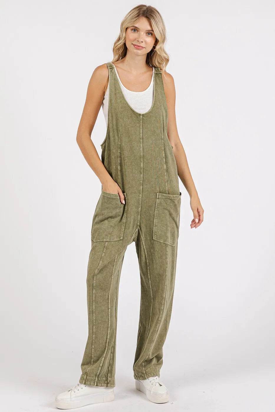 Mittoshop Mineral Wash Relaxed Fit Sleeveless Harem Jumpsuit - Shop Style & More | Fresh Looks, Everyday Deals & Free Shipping