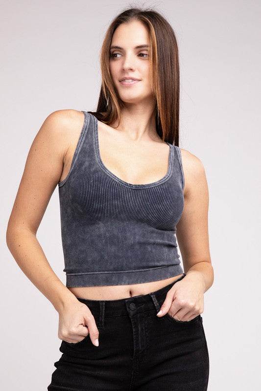 2 Way Neckline Washed Ribbed Cropped Tank Top - Shop Style & More | Fresh Looks, Everyday Deals & Free Shipping