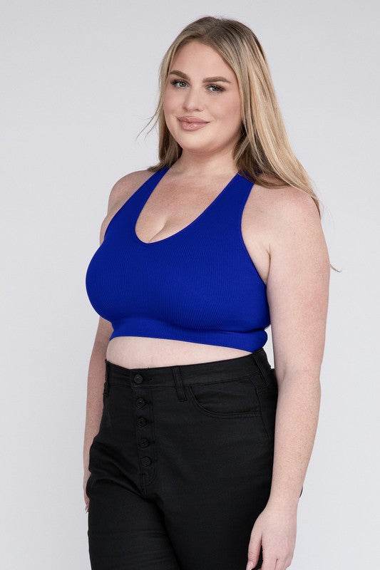 Plus Ribbed Cropped Racerback Tank Top - Shop Style & More | Fresh Looks, Everyday Deals & Free Shipping