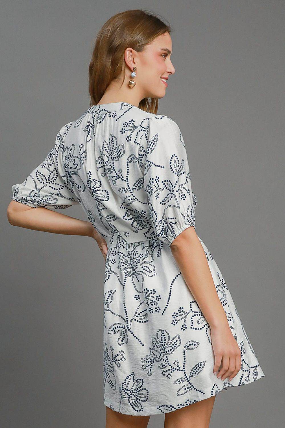 Umgee Full Size Floral Print Notched Puff Sleeve Mini Dress Plus Size - Shop Style & More | Fresh Looks, Everyday Deals & Free Shipping