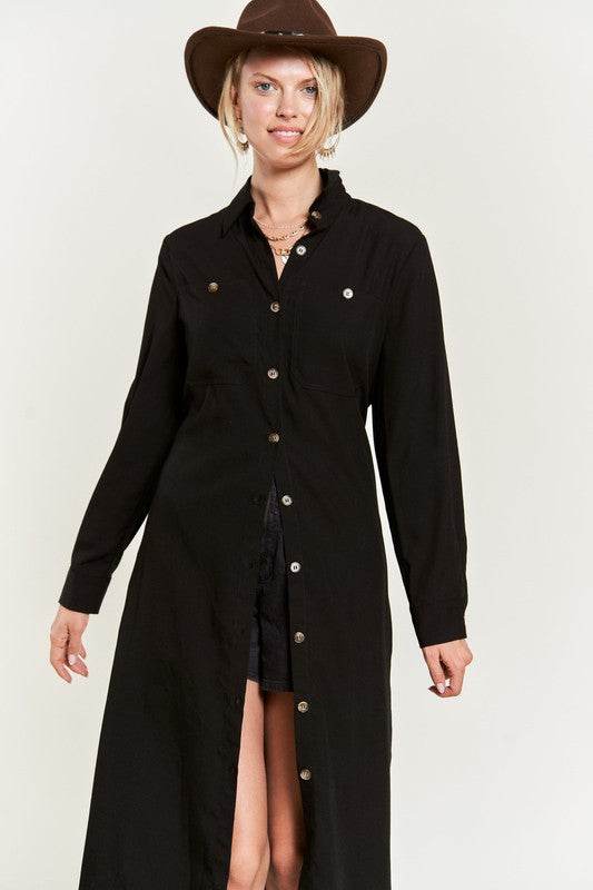 SOLID BUTTON DOWN BELTED LONG DRESS 30-545 - Shop Style & More | Fresh Looks, Everyday Deals & Free Shipping