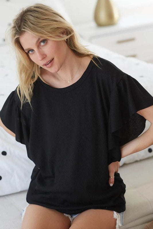BiBi Thermal Knit with Ruffled Sleeve Top - Shop Style & More | Fresh Looks, Everyday Deals & Free Shipping