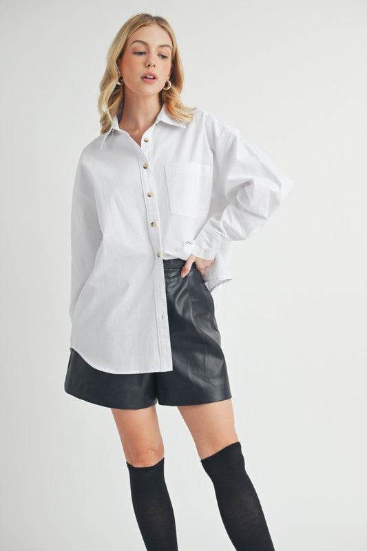 Aemi + Co High-Low Collared Neck Drop Shoulder Shirt - Shop Style & More | Fresh Looks, Everyday Deals & Free Shipping