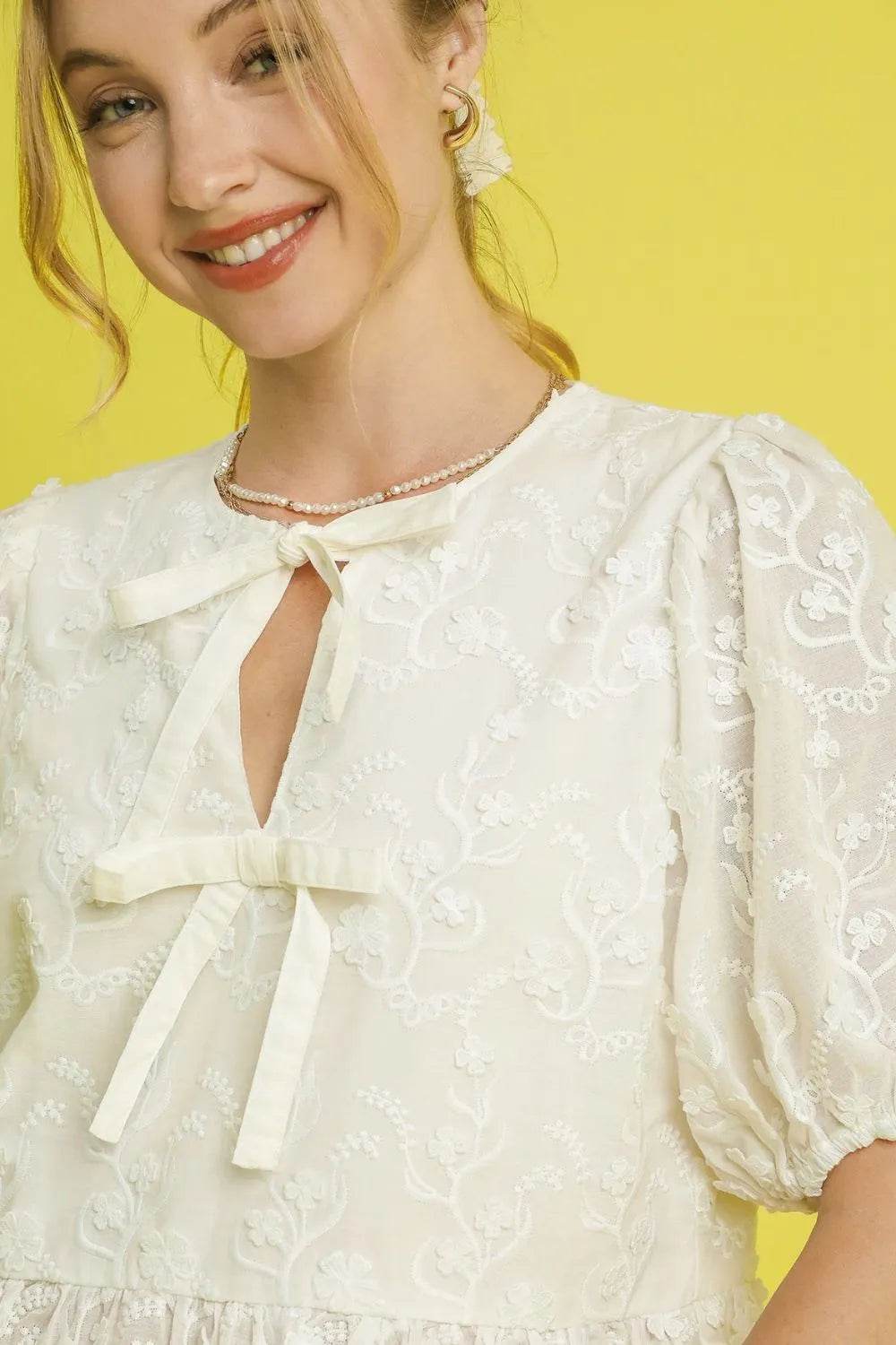 Umgee Embroidered Tie Front Peplum Blouse - Shop Style & More | Fresh Looks, Everyday Deals & Free Shipping
