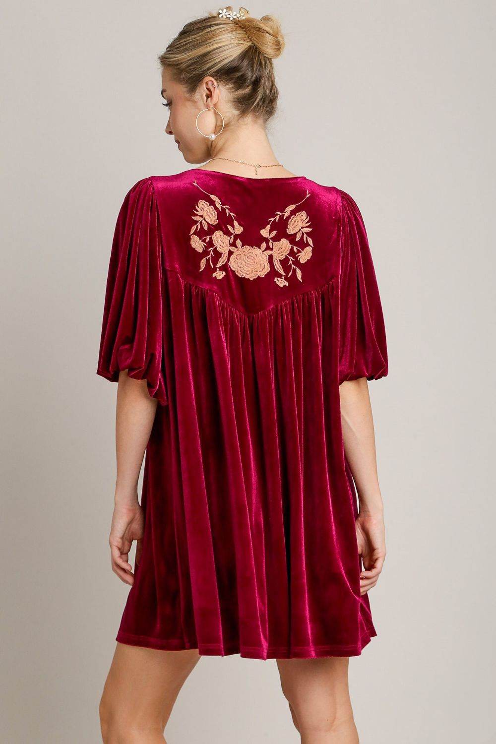 Umgee Embroidered Half Sleeve Velvet Mini Dress with Tassel - Shop Style & More | Fresh Looks, Everyday Deals & Free Shipping