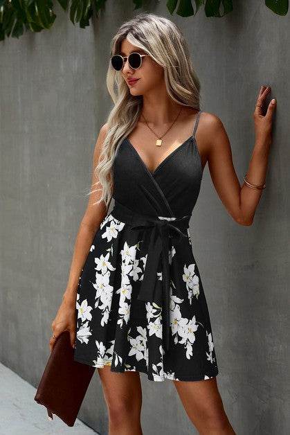 Floral V Neck Spaghetti Strap Belted Cami Dress - Shop Style & More | Fresh Looks, Everyday Deals & Free Shipping