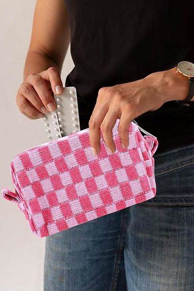 Zenana Checkered Pattern Knitted Cosmetic Pouch - Shop Style & More | Fresh Looks, Everyday Deals & Free Shipping