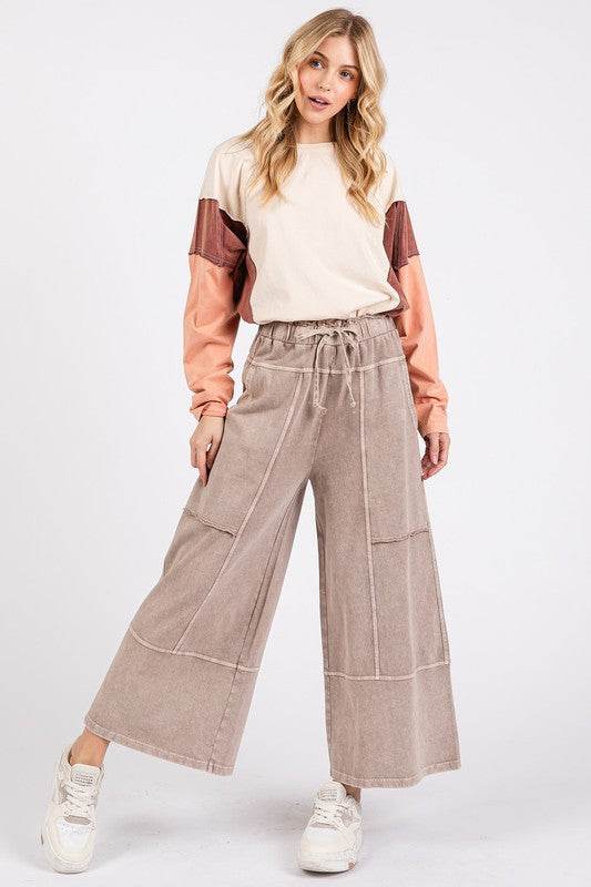 Mittoshop Mineral Wash Seam French Terry Wide Leg Pants - Shop Style & More | Fresh Looks, Everyday Deals & Free Shipping