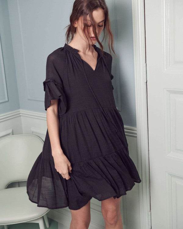 Ruffled neck tiered mini dress PLUS - Shop Style & More | Fresh Looks, Everyday Deals & Free Shipping